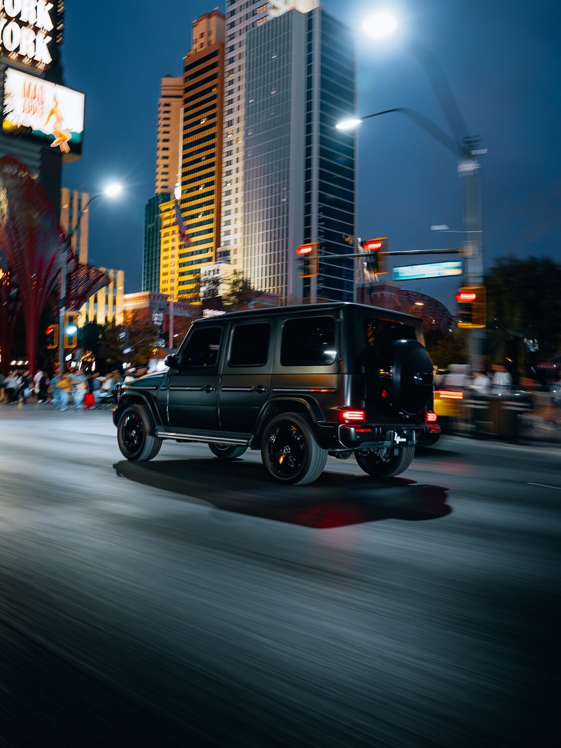 Mercedes G550 satin black wrap on the Las Vegas Strip