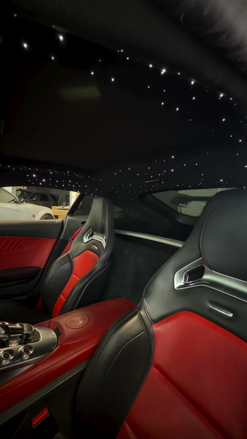 Mercedes AMG-GT red leather interior with starlight headliner